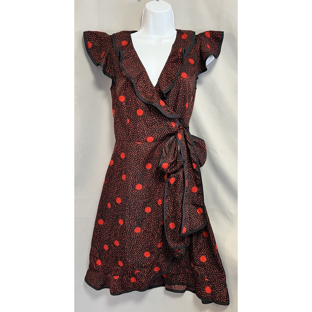 Anthropologie Hi There by Karen Walker Red Printed Wrap Dress Size 2 Ruffle